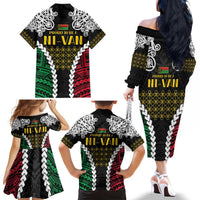 Halo Vanuatu Pride Family Matching Off The Shoulder Long Sleeve Dress and Hawaiian Shirt Vanuatuan Sand Drawing Pattern LT9 - Polynesian Pride