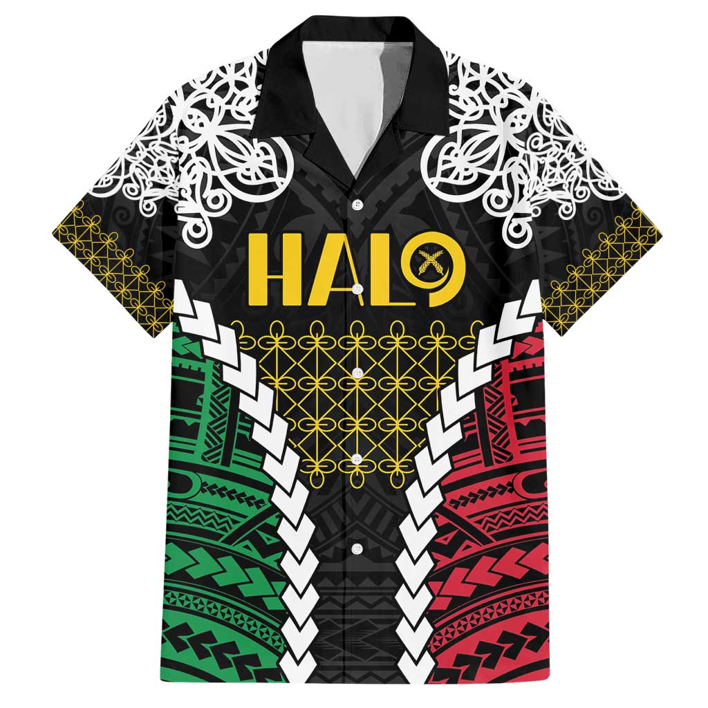 Halo Vanuatu Pride Family Matching Short Sleeve Bodycon Dress and Hawaiian Shirt Vanuatuan Sand Drawing Pattern LT9 Dad's Shirt - Short Sleeve Black - Polynesian Pride