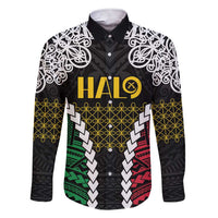 Halo Vanuatu Pride Family Matching Short Sleeve Bodycon Dress and Hawaiian Shirt Vanuatuan Sand Drawing Pattern LT9 Dad's Shirt - Long Sleeve Black - Polynesian Pride