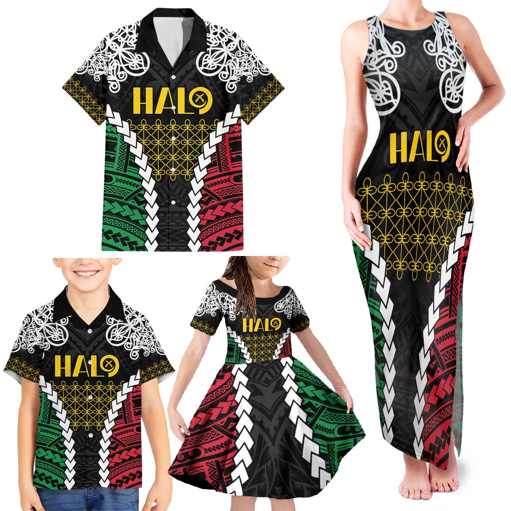 Halo Vanuatu Pride Family Matching Tank Maxi Dress and Hawaiian Shirt Vanuatuan Sand Drawing Pattern