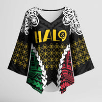 Halo Vanuatu Pride Kimono Sleeve Blouse Vanuatuan Sand Drawing Pattern - Polynesian Pride