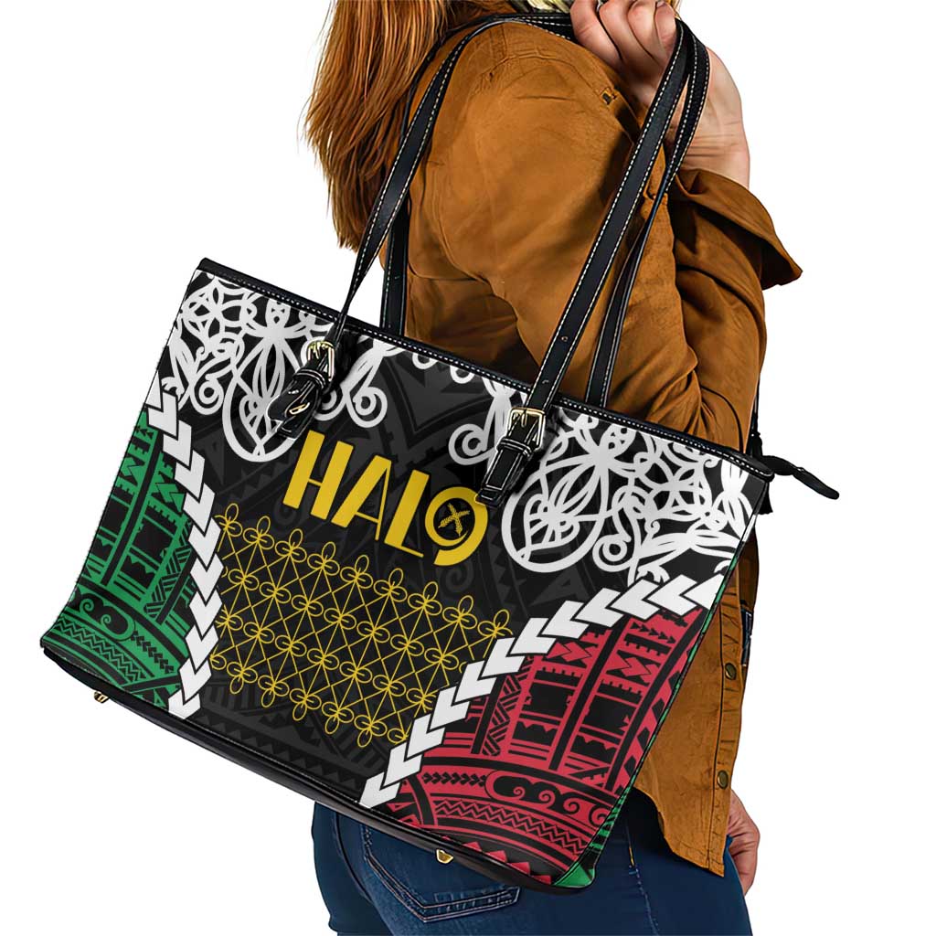 Halo Vanuatu Pride Leather Tote Bag Vanuatuan Sand Drawing Pattern