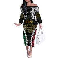Halo Vanuatu Pride Off The Shoulder Long Sleeve Dress Vanuatuan Sand Drawing Pattern