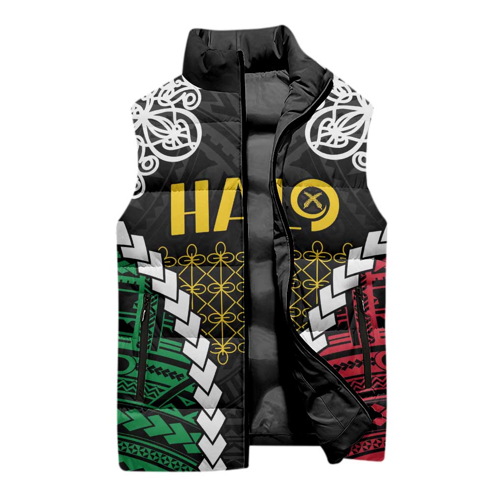 Halo Vanuatu Pride Sleeveless Puffer Jacket Vanuatuan Sand Drawing Pattern - Polynesian Pride