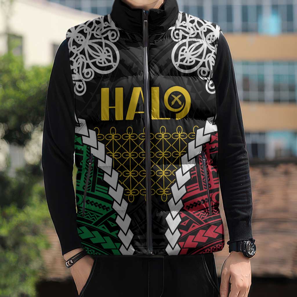 Halo Vanuatu Pride Sleeveless Puffer Jacket Vanuatuan Sand Drawing Pattern - Polynesian Pride