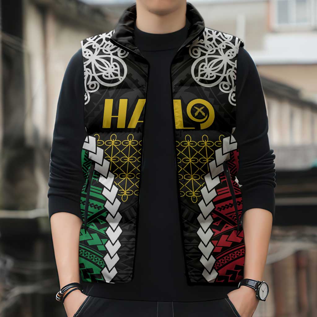 Halo Vanuatu Pride Sleeveless Puffer Jacket Vanuatuan Sand Drawing Pattern - Polynesian Pride