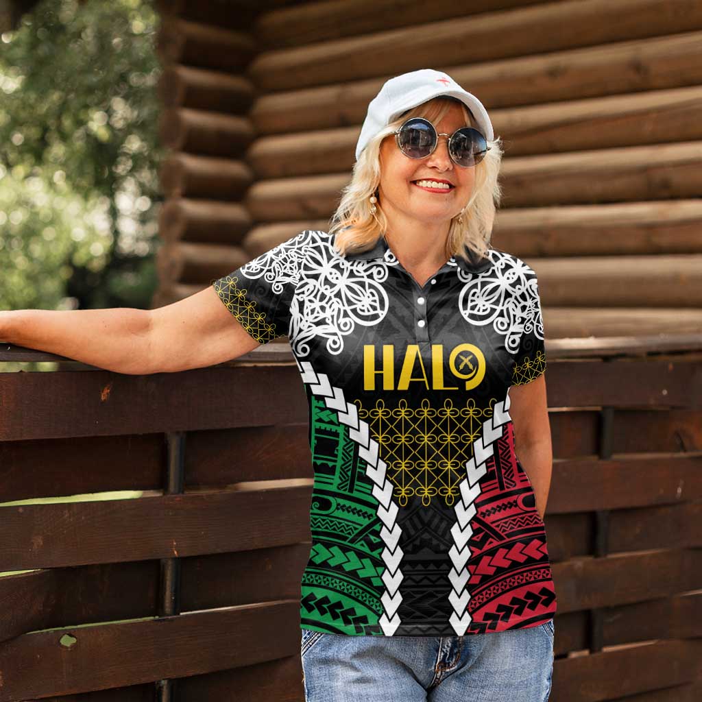 Halo Vanuatu Pride Women Polo Shirt Vanuatuan Sand Drawing Pattern