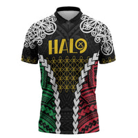 Halo Vanuatu Pride Zipper Polo Shirt Vanuatuan Sand Drawing Pattern - Polynesian Pride