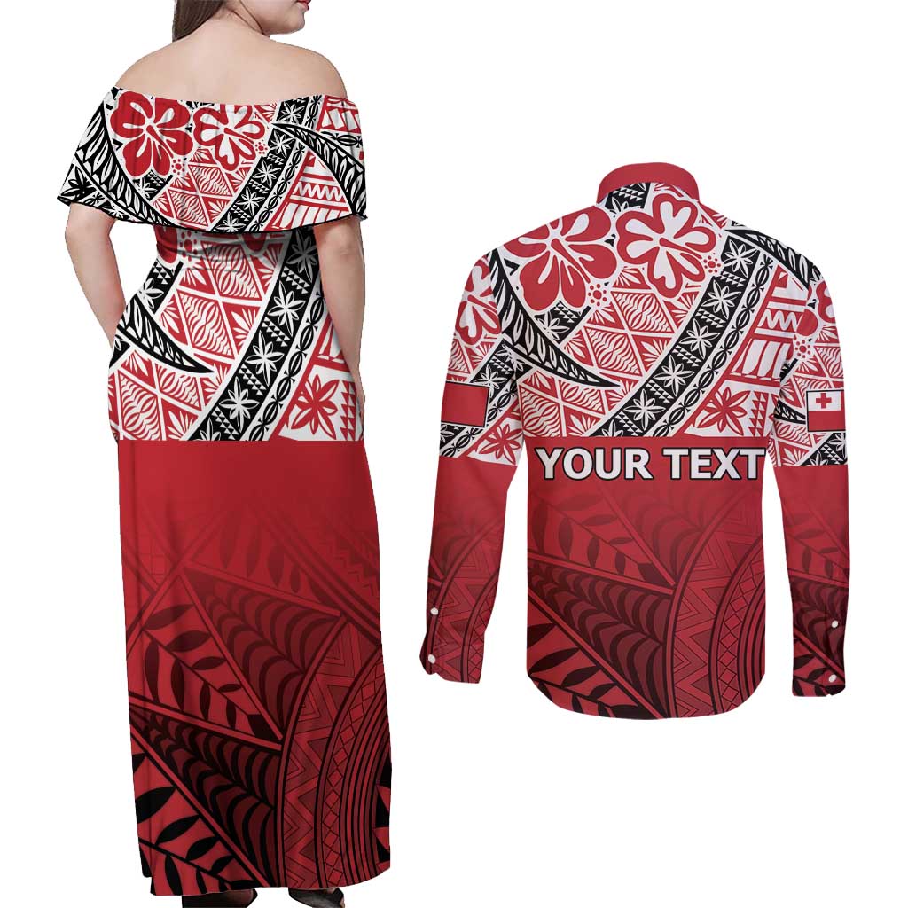 Malo e lelei Tonga Couples Matching Off Shoulder Maxi Dress and Long Sleeve Button Shirt Ngatu Tokelau Feletoa Fata Traditional Polynesian Pattern