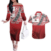 Malo e lelei Tonga Couples Matching Off The Shoulder Long Sleeve Dress and Hawaiian Shirt Ngatu Tokelau Feletoa Fata Traditional Polynesian Pattern