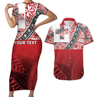Malo e lelei Tonga Couples Matching Short Sleeve Bodycon Dress and Hawaiian Shirt Ngatu Tokelau Feletoa Fata Traditional Polynesian Pattern