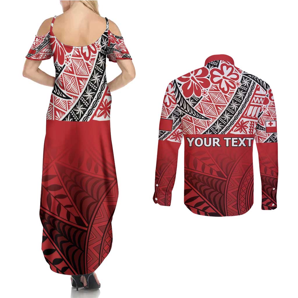Malo e lelei Tonga Couples Matching Summer Maxi Dress and Long Sleeve Button Shirt Ngatu Tokelau Feletoa Fata Traditional Polynesian Pattern