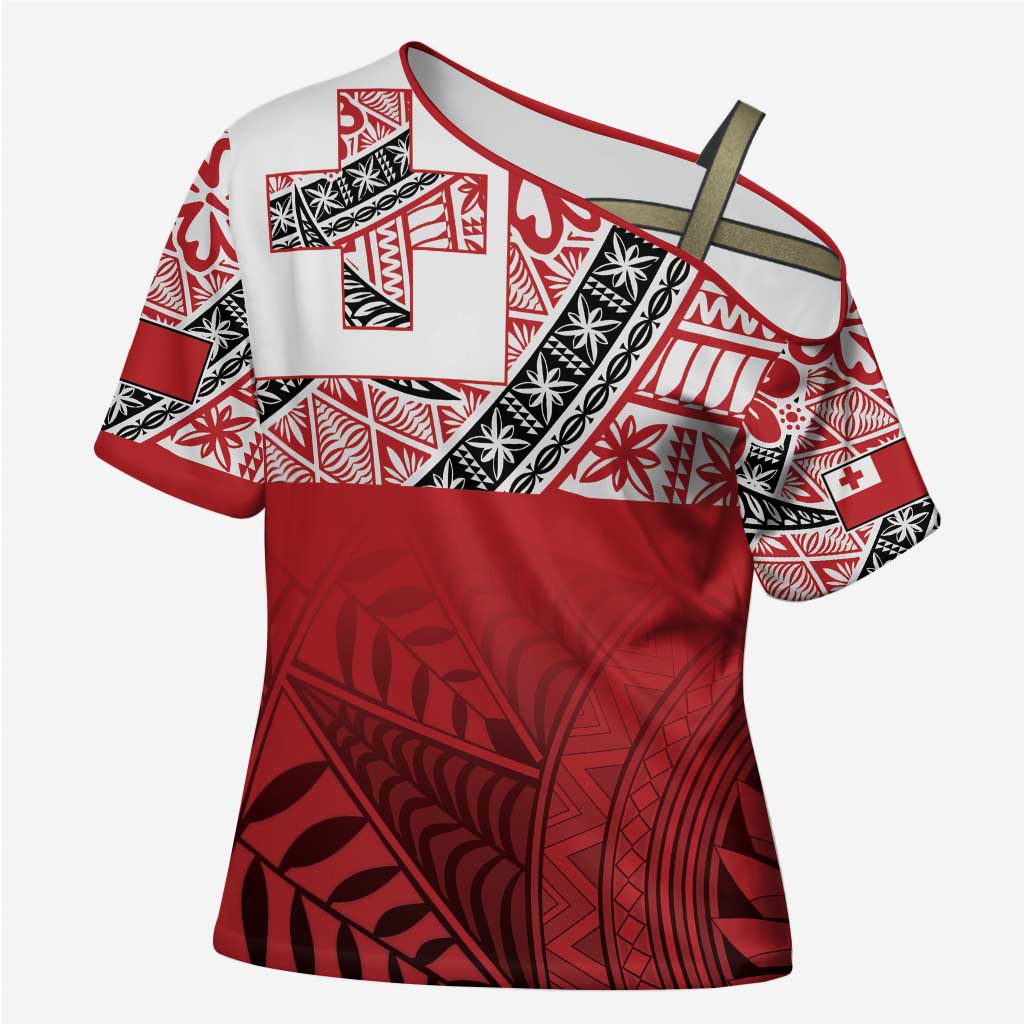 Malo e lelei Tonga Cross Shoulder Shirt Ngatu Tokelau Feletoa Fata Traditional Polynesian Pattern - Polynesian Pride