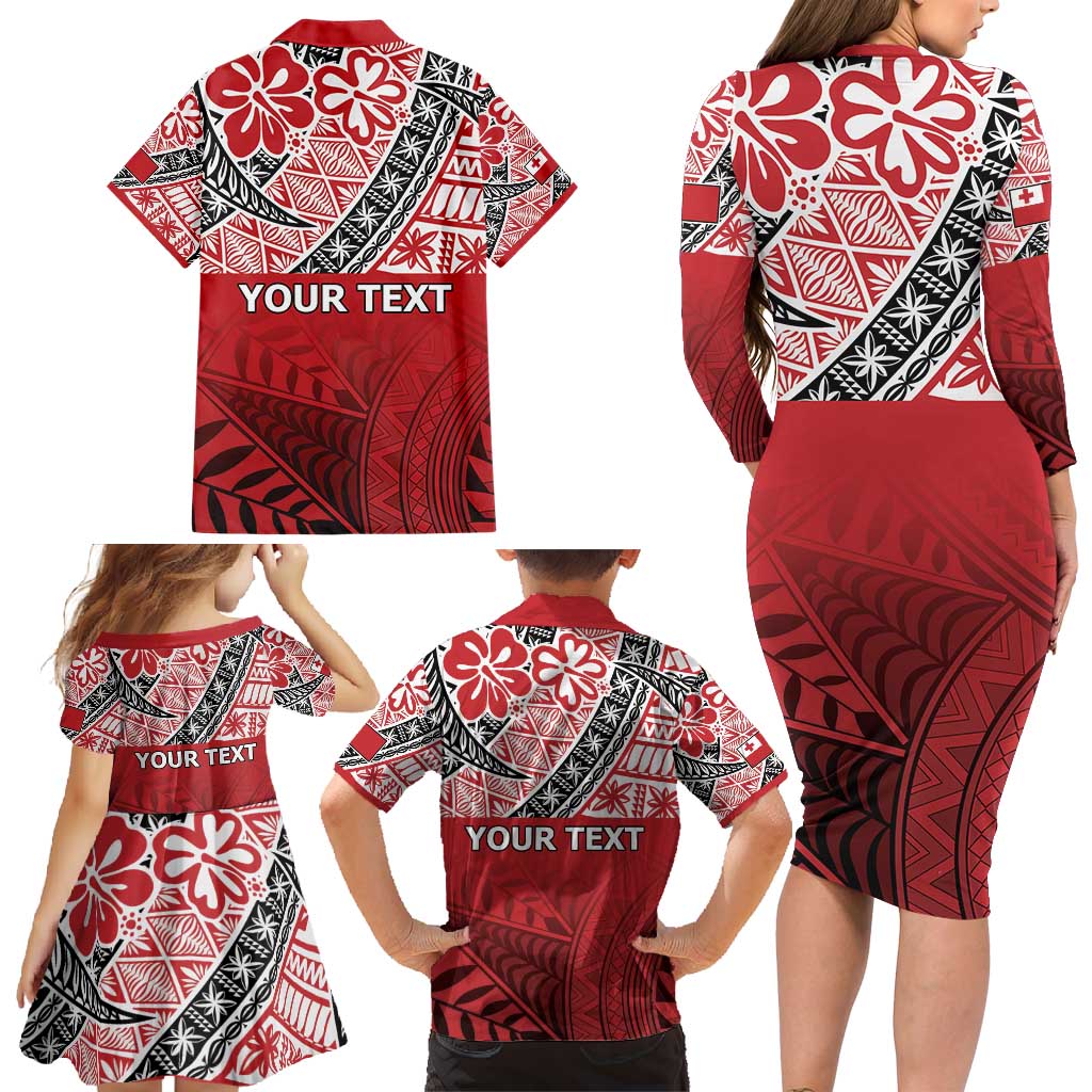 Malo e lelei Tonga Family Matching Long Sleeve Bodycon Dress and Hawaiian Shirt Ngatu Tokelau Feletoa Fata Traditional Polynesian Pattern