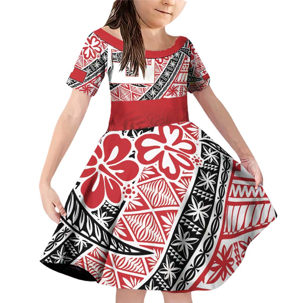 Malo e lelei Tonga Family Matching Off Shoulder Short Dress and Hawaiian Shirt Ngatu Tokelau Feletoa Fata Traditional Polynesian Pattern