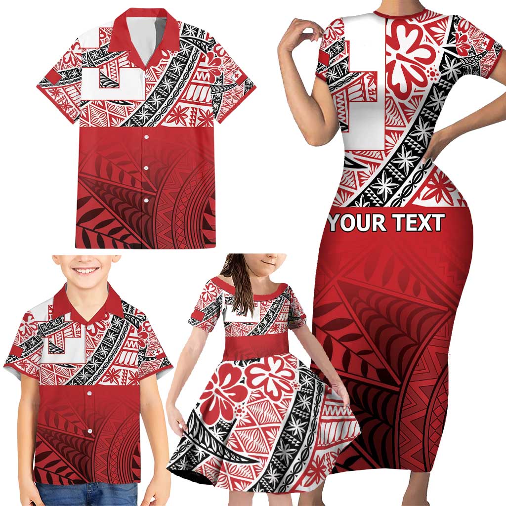 Malo e lelei Tonga Family Matching Short Sleeve Bodycon Dress and Hawaiian Shirt Ngatu Tokelau Feletoa Fata Traditional Polynesian Pattern