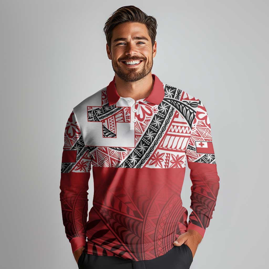 Malo e lelei Tonga Long Sleeve Polo Shirt Ngatu Tokelau Feletoa Fata Traditional Polynesian Pattern