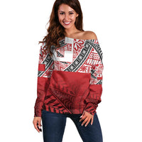 Malo e lelei Tonga Off Shoulder Sweater Ngatu Tokelau Feletoa Fata Traditional Polynesian Pattern