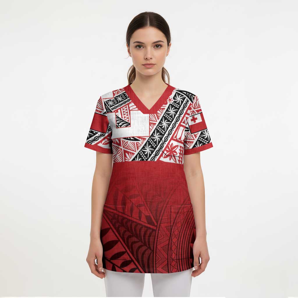 Malo e lelei Tonga Scrub Top Ngatu Tokelau Feletoa Fata Traditional Polynesian Pattern - Polynesian Pride