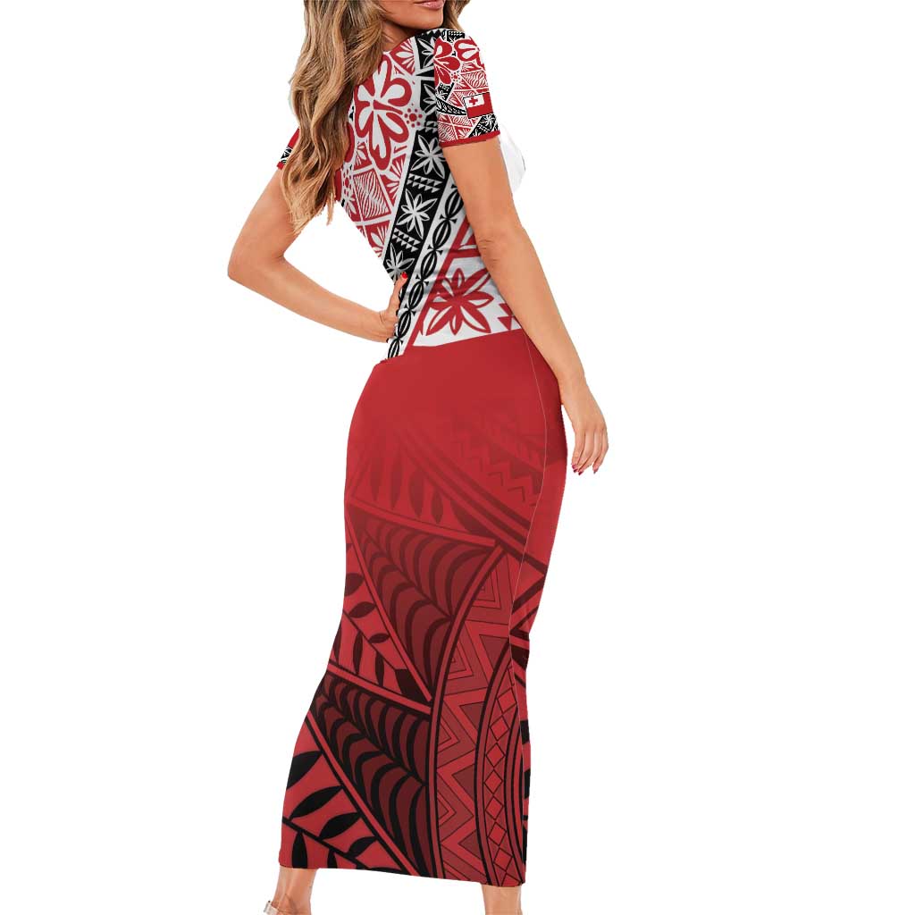 Malo e lelei Tonga Short Sleeve Bodycon Dress Ngatu Tokelau Feletoa Fata Traditional Polynesian Pattern