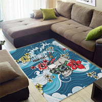 Hawaii Santa Skeleton Surfing Personalized Area Rug Mele Kalikimaka i Iulai!