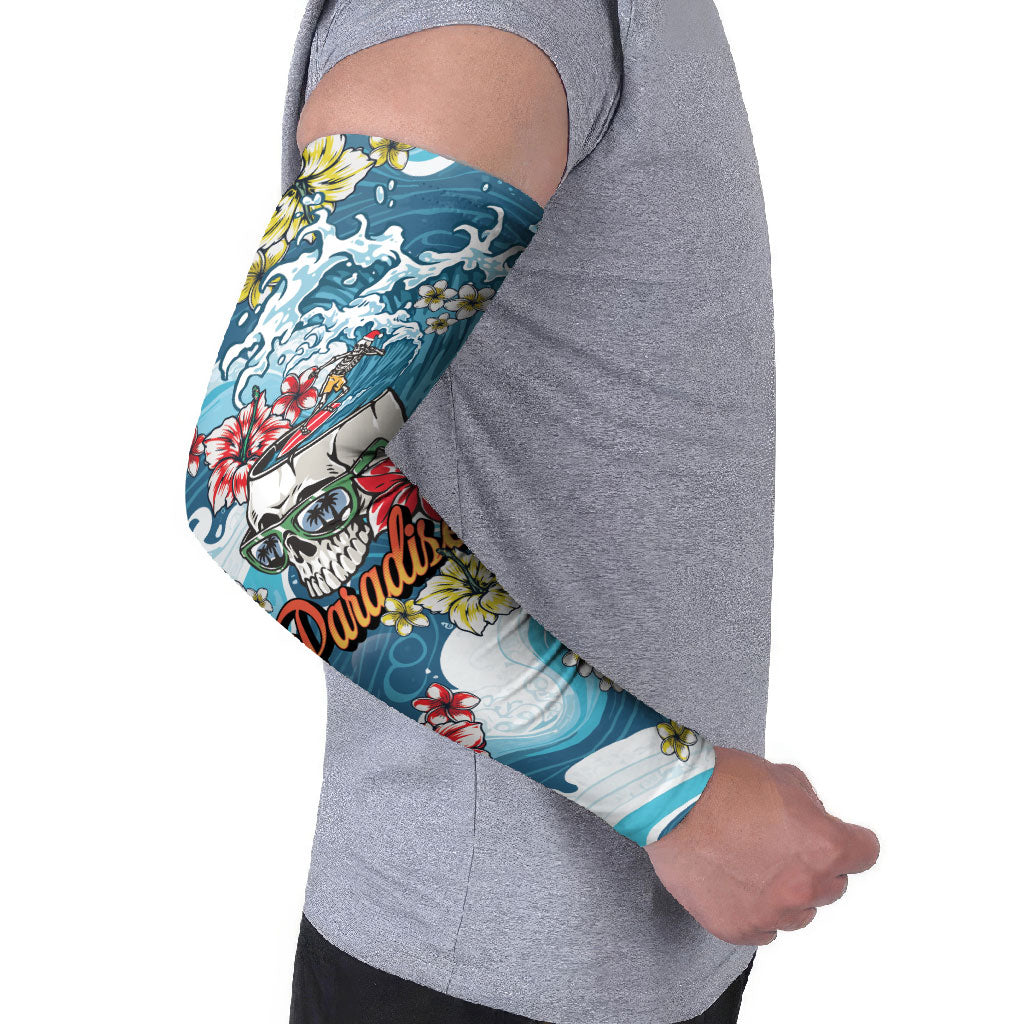 Hawaii Santa Skeleton Surfing Personalized Arm Sleeves Mele Kalikimaka i Iulai!