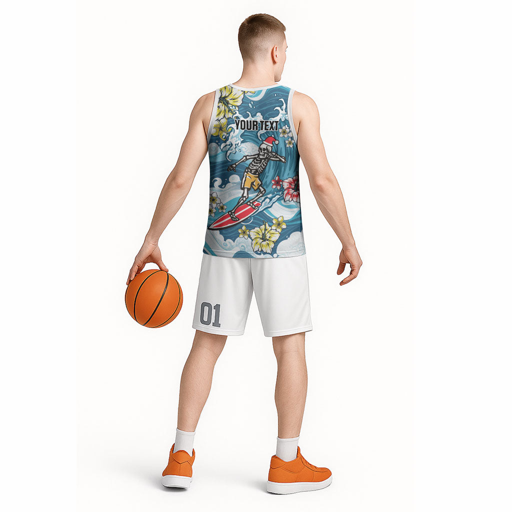 Hawaii Santa Skeleton Surfing Personalized Basketball Jersey Mele Kalikimaka i Iulai! LT9 - Polynesian Pride