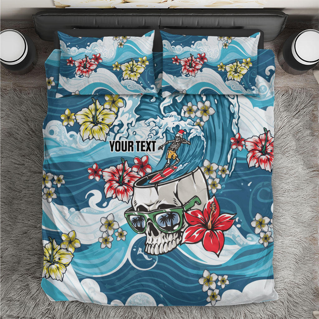Hawaii Santa Skeleton Surfing Personalized Bedding Set Mele Kalikimaka i Iulai!