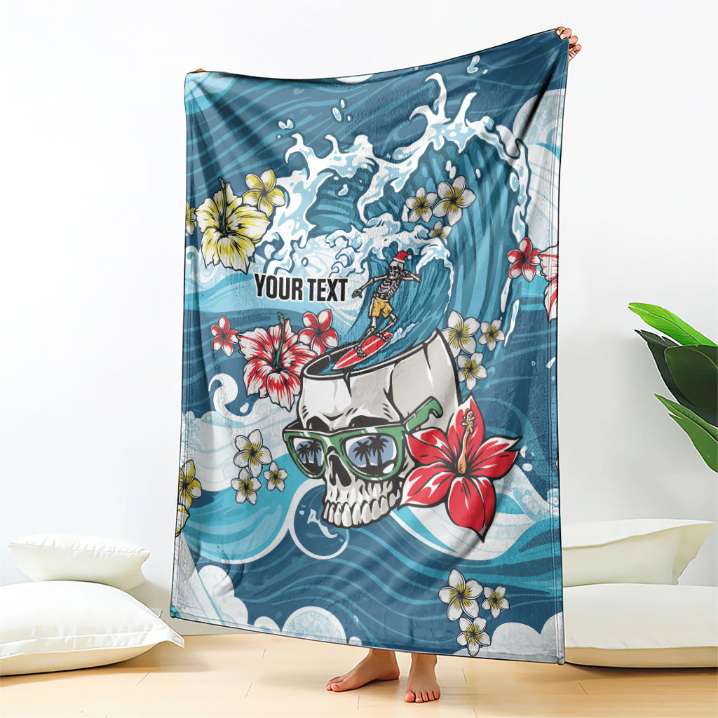 Hawaii Santa Skeleton Surfing Personalized Blanket Mele Kalikimaka i Iulai!