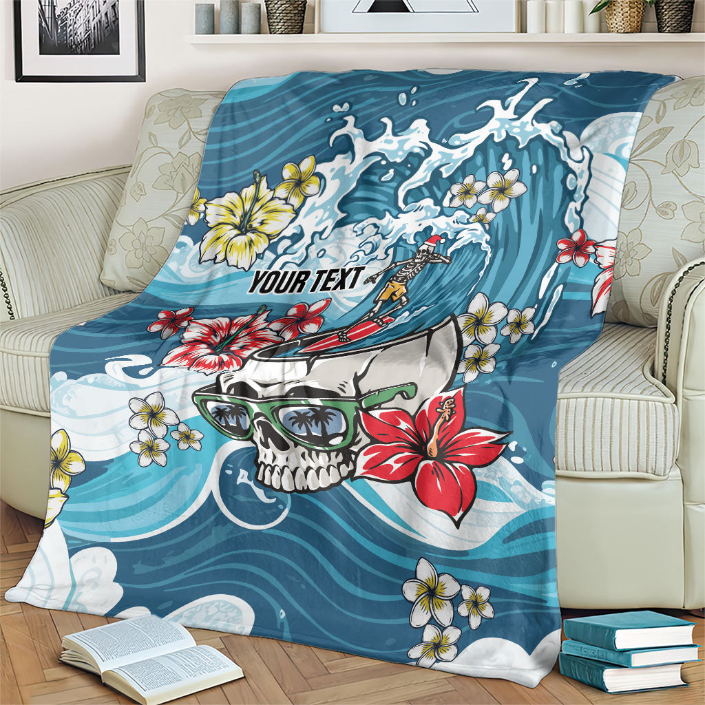 Hawaii Santa Skeleton Surfing Personalized Blanket Mele Kalikimaka i Iulai!