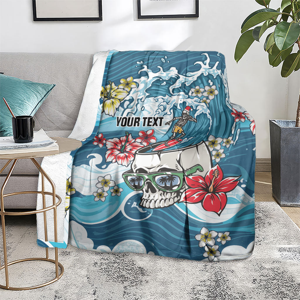 Hawaii Santa Skeleton Surfing Personalized Blanket Mele Kalikimaka i Iulai!