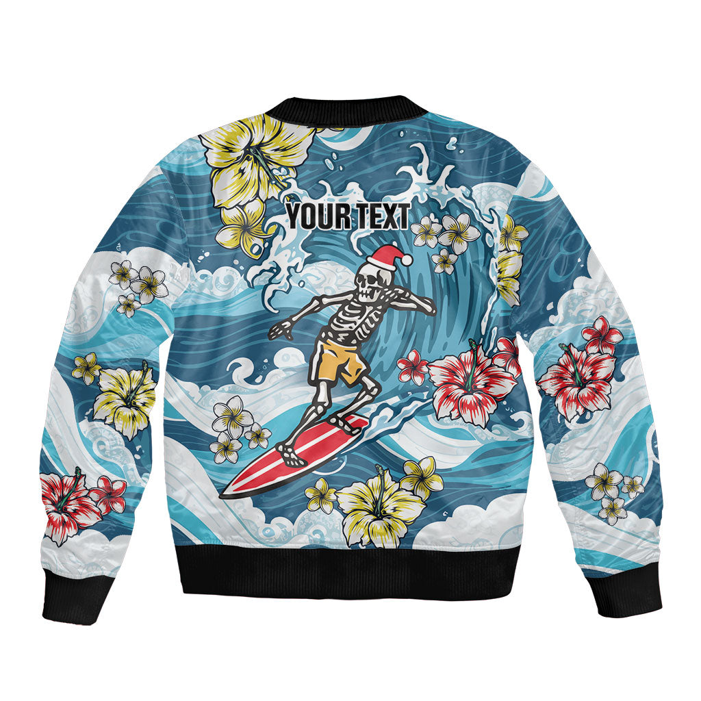 Hawaii Santa Skeleton Surfing Personalized Bomber Jacket Mele Kalikimaka i Iulai!