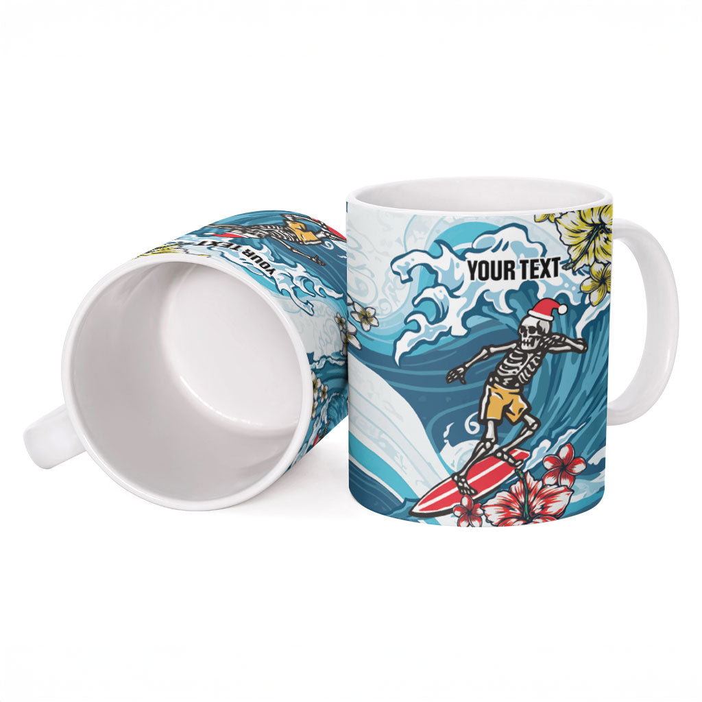 Hawaii Santa Skeleton Surfing Personalized Ceramic Mug Mele Kalikimaka i Iulai!