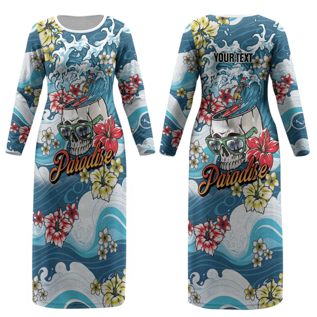 Hawaii Santa Skeleton Surfing Personalized Couples Matching Long Sleeve Bodycon Dress and Long Sleeve Button Shirt Mele Kalikimaka i Iulai! LT9 - Polynesian Pride