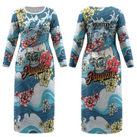 Hawaii Santa Skeleton Surfing Personalized Couples Matching Long Sleeve Bodycon Dress and Long Sleeve Button Shirt Mele Kalikimaka i Iulai! LT9 - Polynesian Pride
