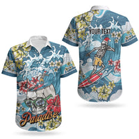 Hawaii Santa Skeleton Surfing Personalized Couples Matching Off Shoulder Short Dress and Hawaiian Shirt Mele Kalikimaka i Iulai! LT9 - Polynesian Pride