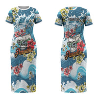 Hawaii Santa Skeleton Surfing Personalized Couples Matching Short Sleeve Bodycon Dress and Hawaiian Shirt Mele Kalikimaka i Iulai! LT9 - Polynesian Pride