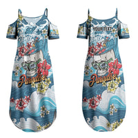 Hawaii Santa Skeleton Surfing Personalized Couples Matching Summer Maxi Dress and Long Sleeve Button Shirt Mele Kalikimaka i Iulai! LT9 - Polynesian Pride