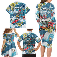 Hawaii Santa Skeleton Surfing Personalized Family Matching Long Sleeve Bodycon Dress and Hawaiian Shirt Mele Kalikimaka i Iulai! LT9 - Polynesian Pride