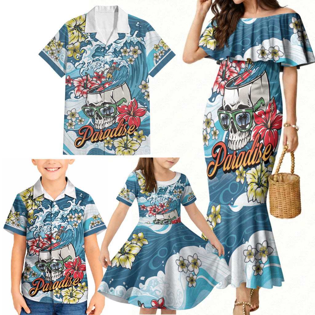 Hawaii Santa Skeleton Surfing Personalized Family Matching Mermaid Dress and Hawaiian Shirt Mele Kalikimaka i Iulai! LT9 - Polynesian Pride