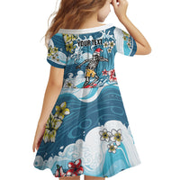Hawaii Santa Skeleton Surfing Personalized Family Matching Off The Shoulder Long Sleeve Dress and Hawaiian Shirt Mele Kalikimaka i Iulai! LT9 - Polynesian Pride