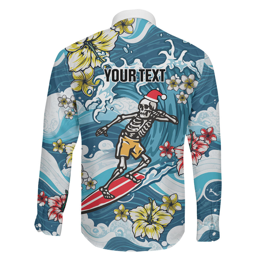 Hawaii Santa Skeleton Surfing Personalized Family Matching Off Shoulder Maxi Dress and Hawaiian Shirt Mele Kalikimaka i Iulai! LT9 - Polynesian Pride