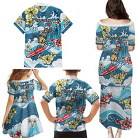 Hawaii Santa Skeleton Surfing Personalized Family Matching Puletasi and Hawaiian Shirt Mele Kalikimaka i Iulai! LT9 - Polynesian Pride