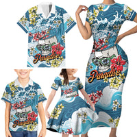 Hawaii Santa Skeleton Surfing Personalized Family Matching Short Sleeve Bodycon Dress and Hawaiian Shirt Mele Kalikimaka i Iulai! LT9 - Polynesian Pride