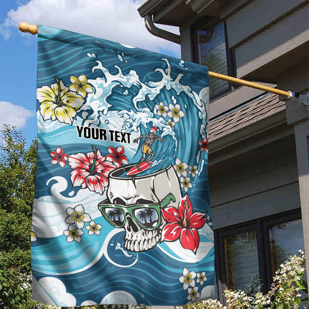 Hawaii Santa Skeleton Surfing Personalized Garden Flag Mele Kalikimaka i Iulai!