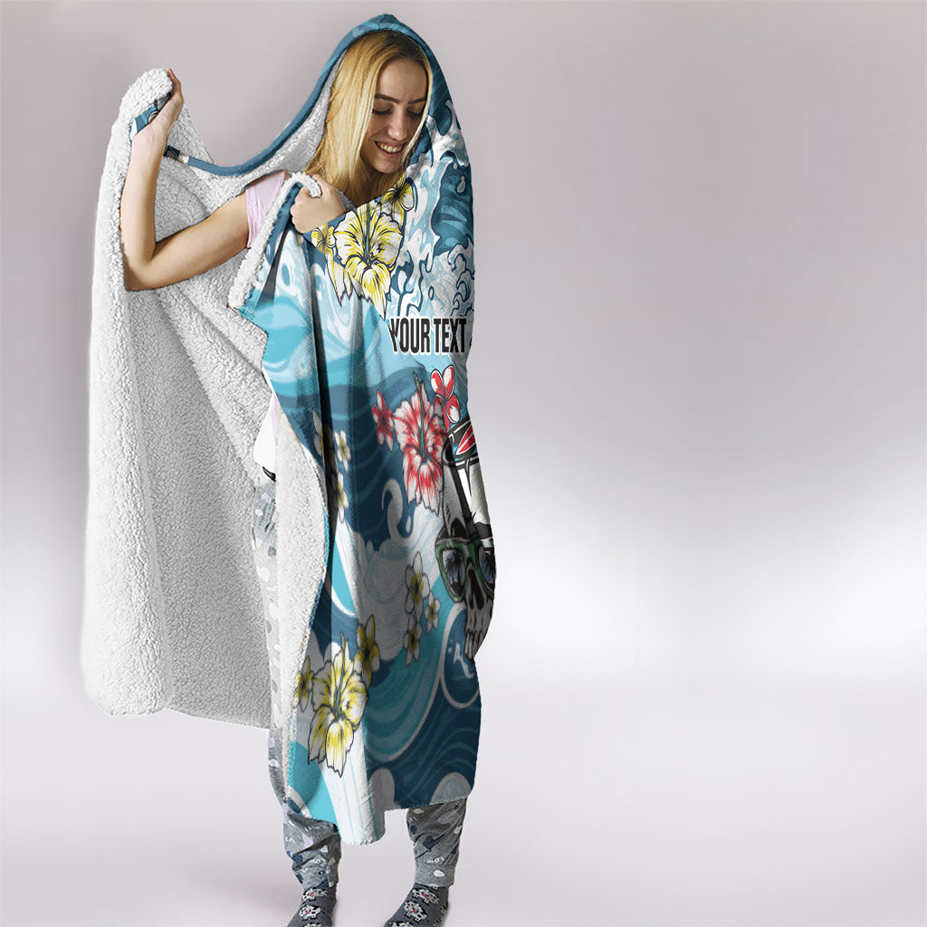Hawaii Santa Skeleton Surfing Personalized Hooded Blanket Mele Kalikimaka i Iulai!