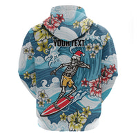Hawaii Santa Skeleton Surfing Personalized Hoodie Mele Kalikimaka i Iulai!