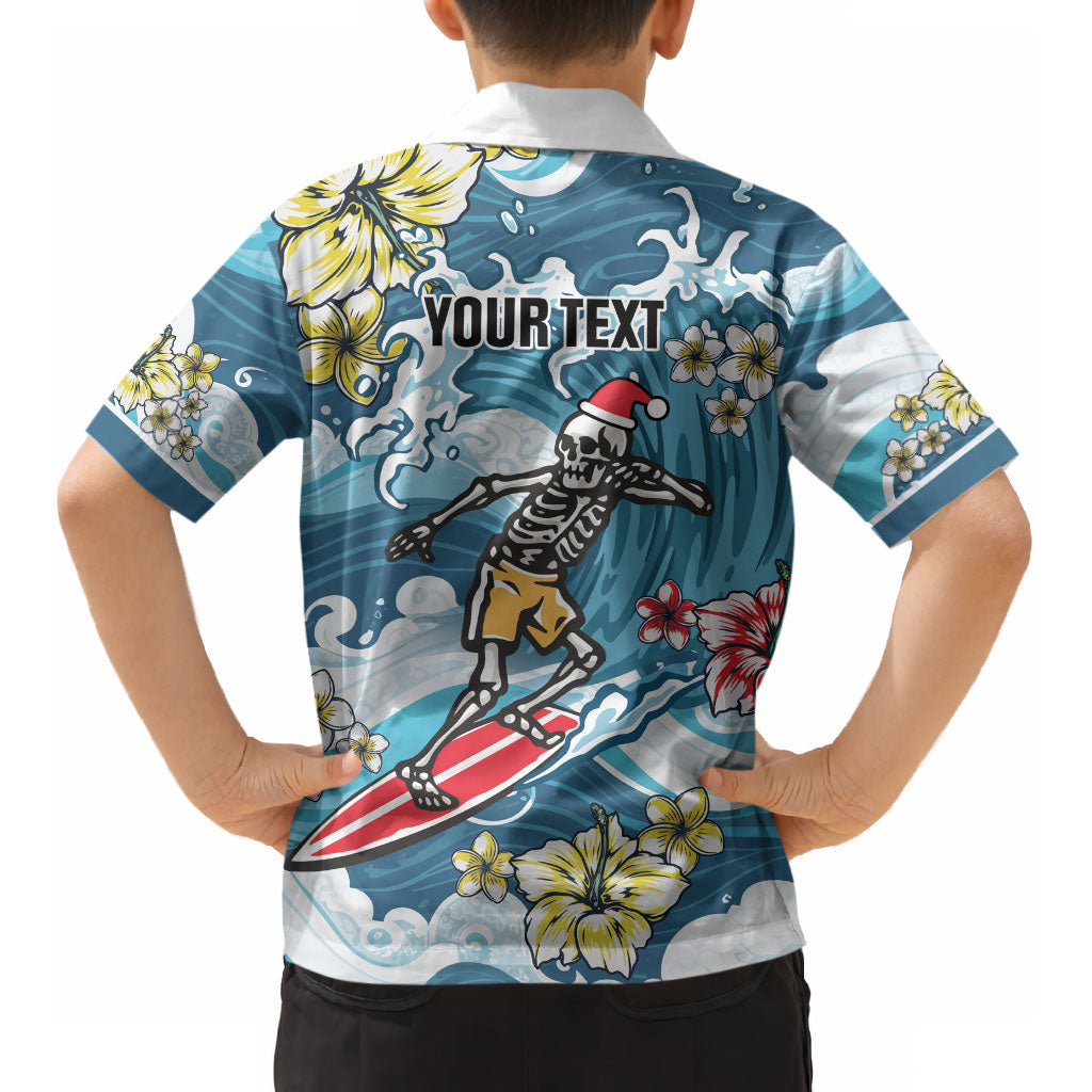 Hawaii Santa Skeleton Surfing Personalized Kid Hawaiian Shirt Mele Kalikimaka i Iulai! LT9 - Polynesian Pride