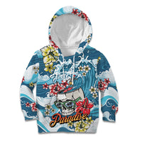 Hawaii Santa Skeleton Surfing Personalized Kid Hoodie Mele Kalikimaka i Iulai! LT9 Hoodie Blue - Polynesian Pride