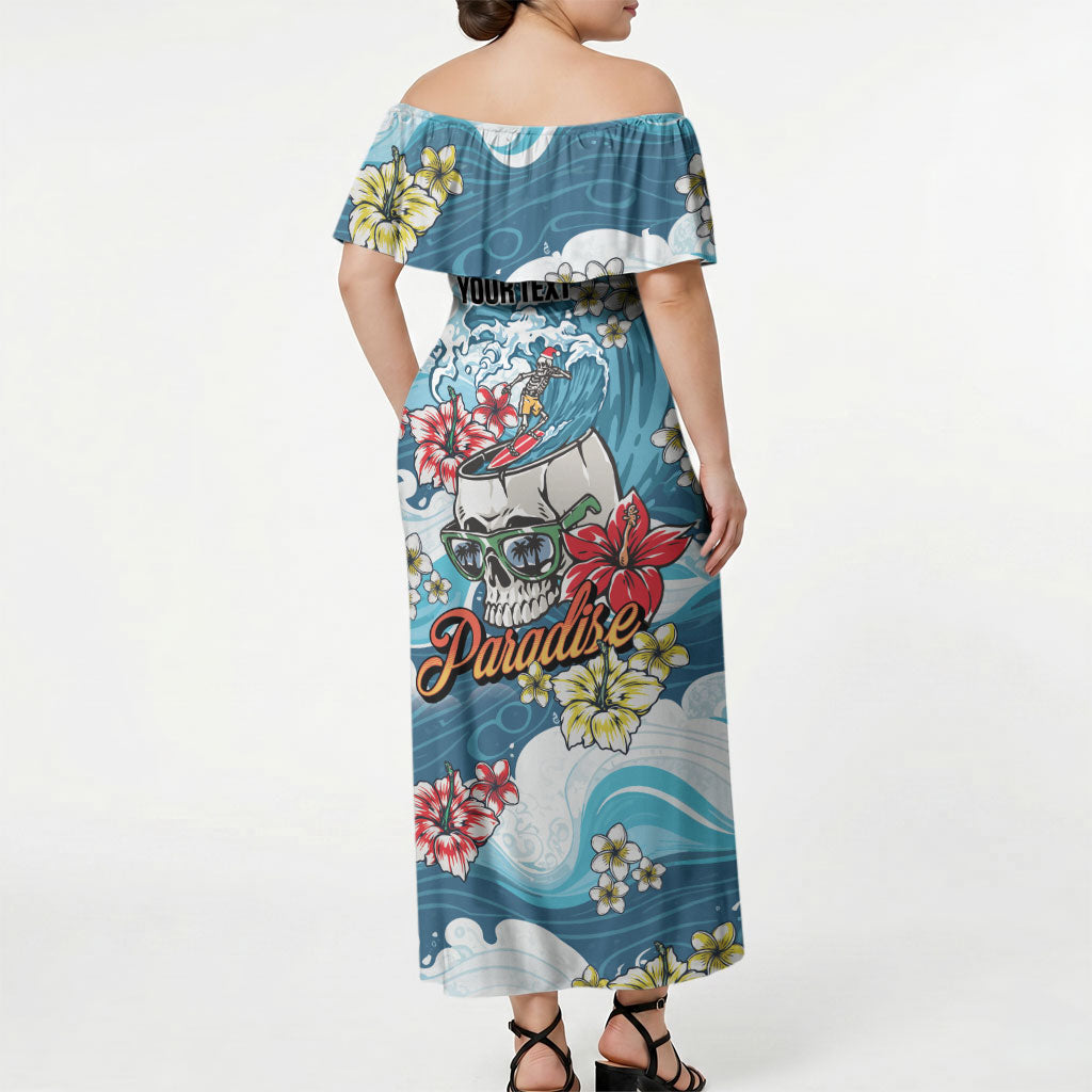 Hawaii Santa Skeleton Surfing Personalized Off Shoulder Maxi Dress Mele Kalikimaka i Iulai! LT9 - Polynesian Pride